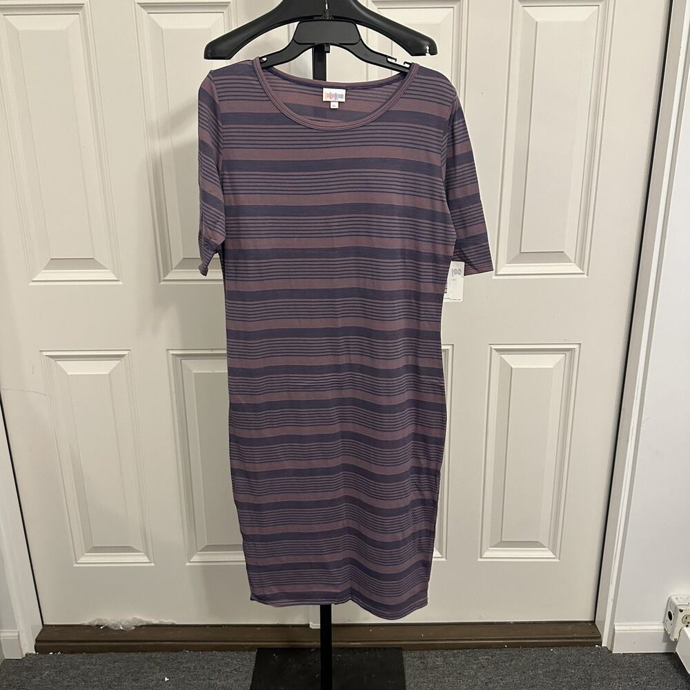 LuLaRoe - Julia XL Extra Large Blue Purple Heather Striped Dress